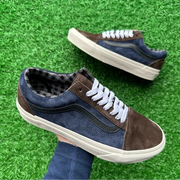 Vans Old Skool Pig Suede Plaid Brown Navy - Picture 3 of 11